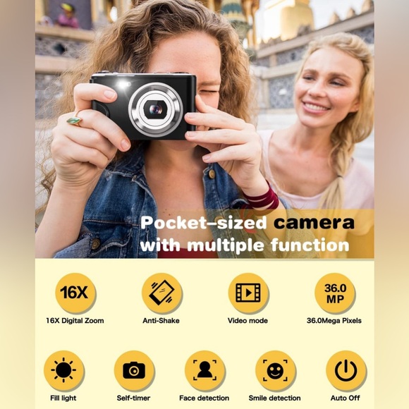 New! Unused! Digital Camera, Camera FHD 1080P 36.0 Mega Pixels Vlogging Camera w - Picture 7 of 15